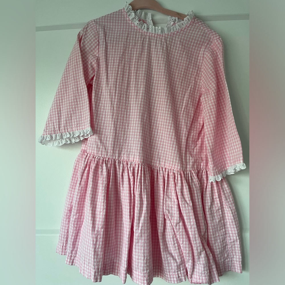 Hannah Kate Pink Gingham Dress with Lace Details